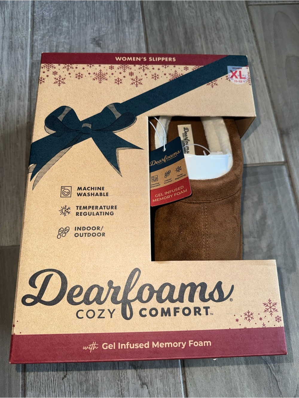 dearfoams Men's Brown Plush Slip-On Slippers
